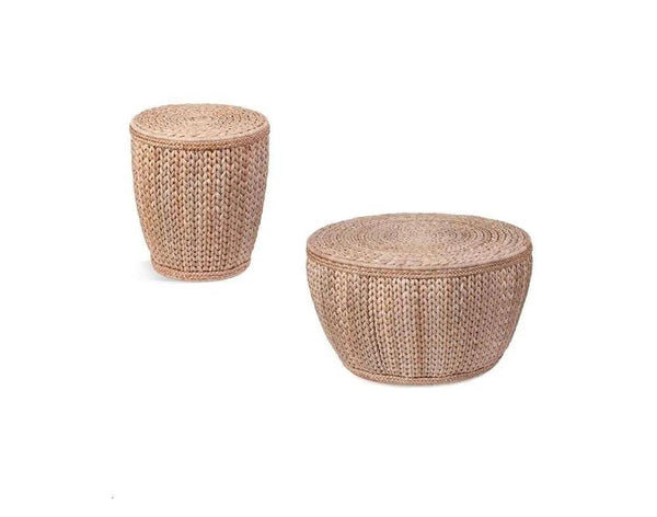 Caffey Raffia Brown Round End Table Side Tables LOOMLAN By Bassett Mirror