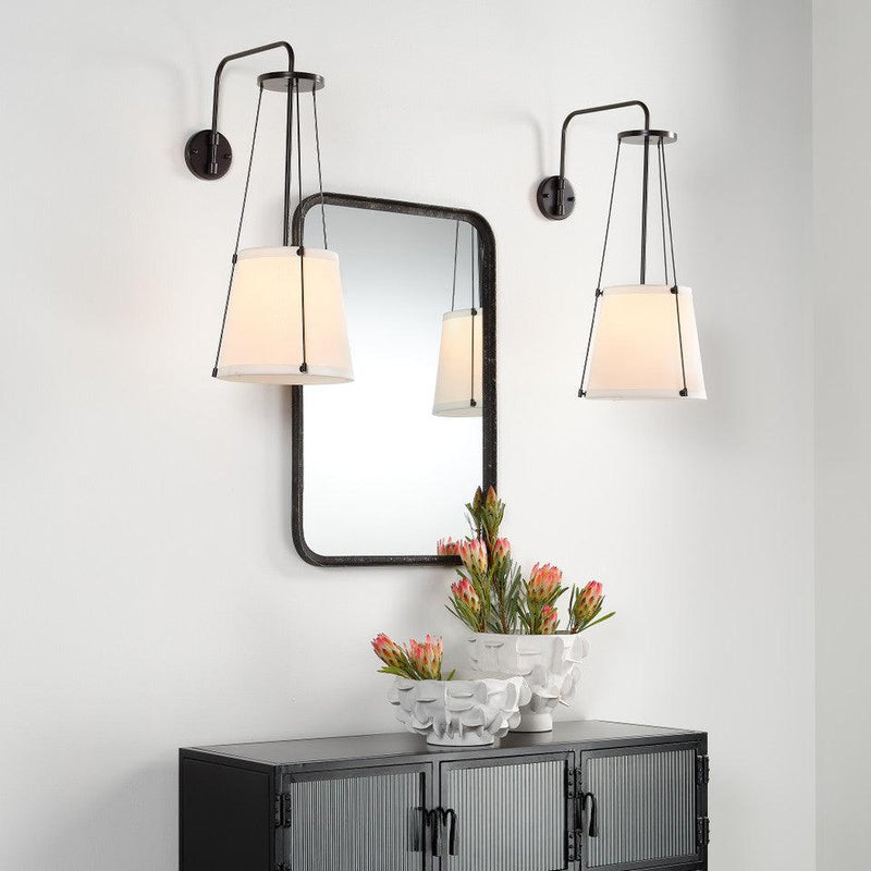 California Rubbed Bronze and Off White Linen Wall Sconce Wall Sconces LOOMLAN By Jamie Young