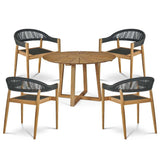 Cambria 5-Piece Round Teak Outdoor Dining Set with Stacking Armchairs Outdoor Dining Sets LOOMLAN By HiTeak