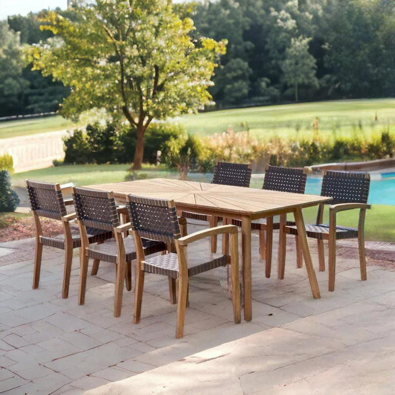 Cambria 7-Piece Rectangular Teak Outdoor Dining Set with Stacking Armchairs Outdoor Dining Sets LOOMLAN By HiTeak