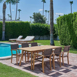 Cambria 7-Piece Rectangular Teak Outdoor Dining Set with Stacking Armchairs Outdoor Dining Sets LOOMLAN By HiTeak