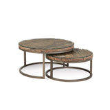 Cambria Wood and Glass Brown Round Nesting Table Side Tables LOOMLAN By Bassett Mirror