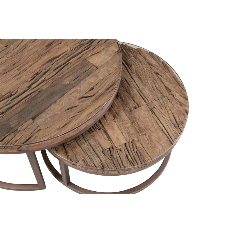 Cambria Wood and Glass Brown Round Nesting Table Side Tables LOOMLAN By Bassett Mirror