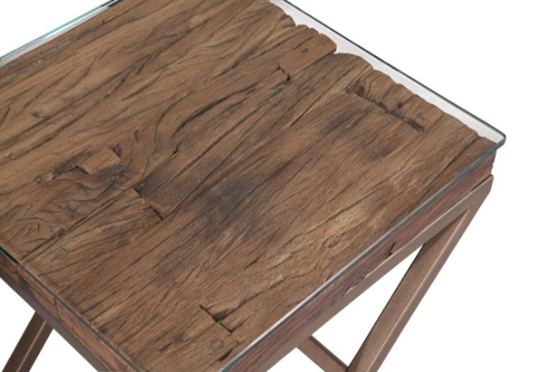 Cambria Wood and Glass Brown Square End Table