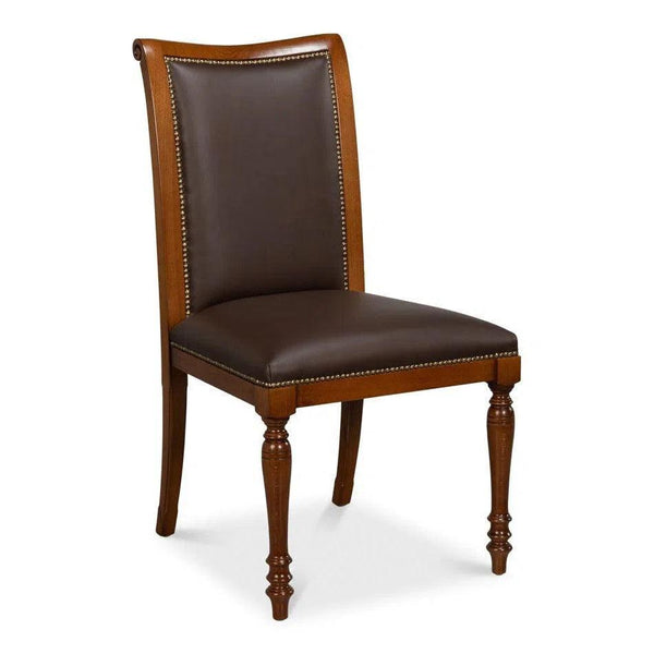 Camile Wood and Leather Brown Armless Side Chair (Set of 2) Club Chairs LOOMLAN By Sarreid