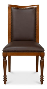 Camile Wood and Leather Brown Armless Side Chair (Set of 2) Club Chairs LOOMLAN By Sarreid