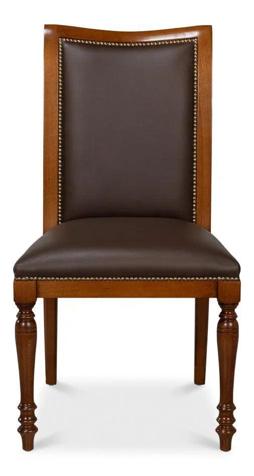 Camile Wood and Leather Brown Armless Side Chair (Set of 2) Club Chairs LOOMLAN By Sarreid