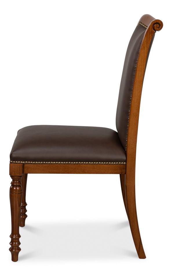 Camile Wood and Leather Brown Armless Side Chair (Set of 2) Club Chairs LOOMLAN By Sarreid