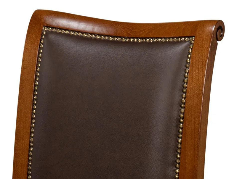 Camile Wood and Leather Brown Armless Side Chair (Set of 2) Club Chairs LOOMLAN By Sarreid