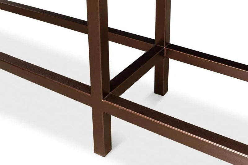 Campaign Embossed Console Table With Drawers Brown Leather Console Tables LOOMLAN By Sarreid