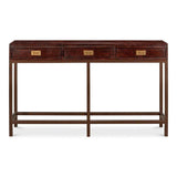 Campaign Embossed Console Table With Drawers Brown Leather Console Tables LOOMLAN By Sarreid