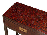 Campaign Embossed Console Table With Drawers Brown Leather Console Tables LOOMLAN By Sarreid