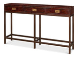 Campaign Embossed Console Table With Drawers Brown Leather Console Tables LOOMLAN By Sarreid