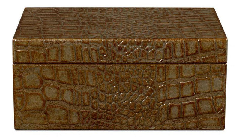 Candece Croco Embossed Leather Over Wood Antique Green Box Set of 2 Boxes & Bowls LOOMLAN By Sarreid