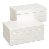 Candece Croco Embossed Leather Over Wood Ivory Box Set of 2 Boxes & Bowls LOOMLAN By Sarreid