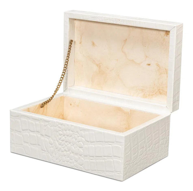 Candece Croco Embossed Leather Over Wood Ivory Box Set of 2 Boxes & Bowls LOOMLAN By Sarreid