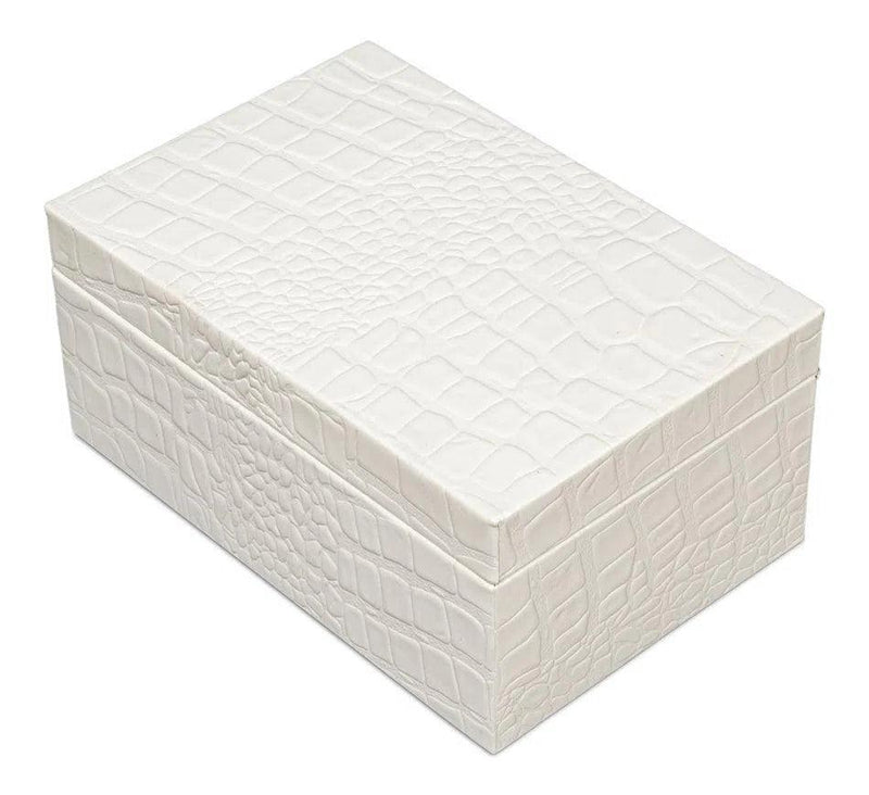 Candece Croco Embossed Leather Over Wood Ivory Box Set of 2 Boxes & Bowls LOOMLAN By Sarreid