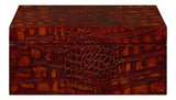 Candece Croco Embossed Leather Over Wood Reddish Brown Box Set of 2 Boxes & Bowls LOOMLAN By Sarreid