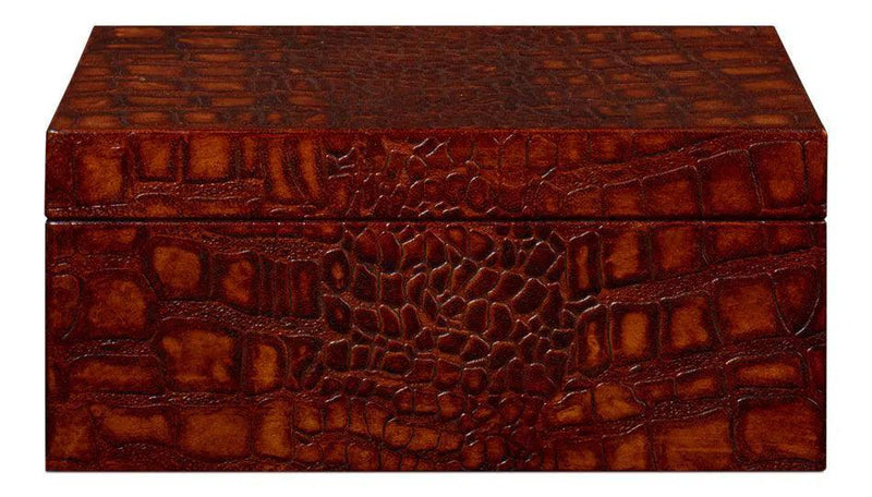 Candece Croco Embossed Leather Over Wood Reddish Brown Box Set of 2 Boxes & Bowls LOOMLAN By Sarreid