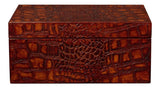 Candece Croco Embossed Leather Over Wood Reddish Brown Box Set of 2 Boxes & Bowls LOOMLAN By Sarreid