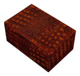 Candece Croco Embossed Leather Over Wood Reddish Brown Box Set of 2 Boxes & Bowls LOOMLAN By Sarreid