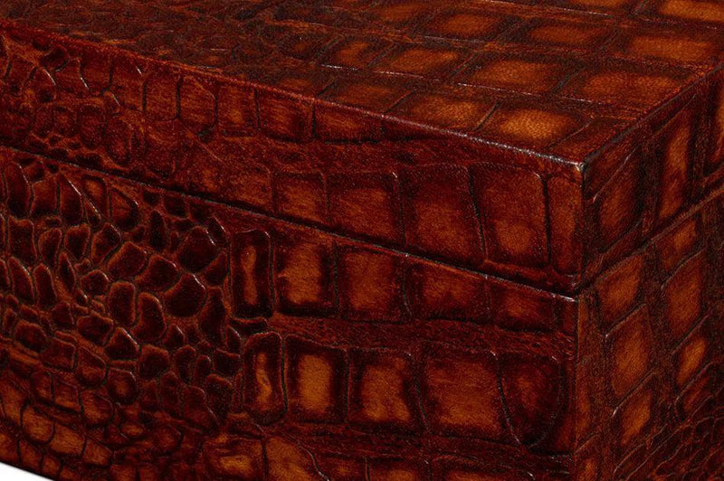 Candece Croco Embossed Leather Over Wood Reddish Brown Box Set of 2 Boxes & Bowls LOOMLAN By Sarreid