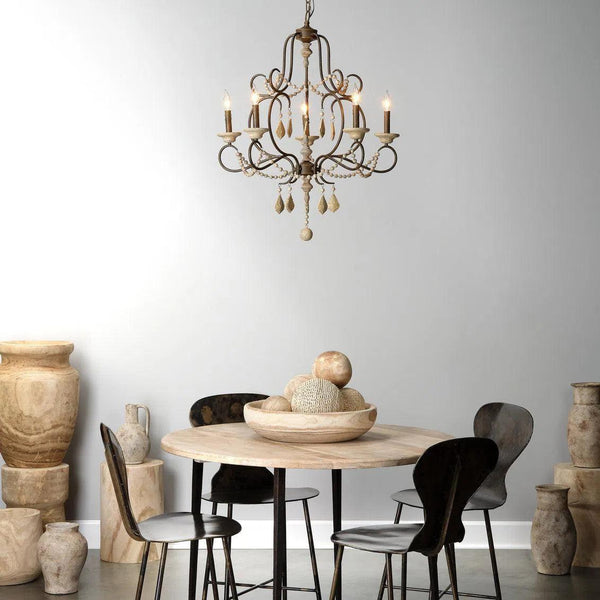 Candle Style Tiered Wood Beads Yellowstone Chandelier Chandeliers LOOMLAN By Jamie Young