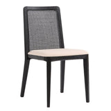 Cane Dining Chair Black Legs 2PC Set Linen Full Back Dining Chairs LOOMLAN By LH Imports