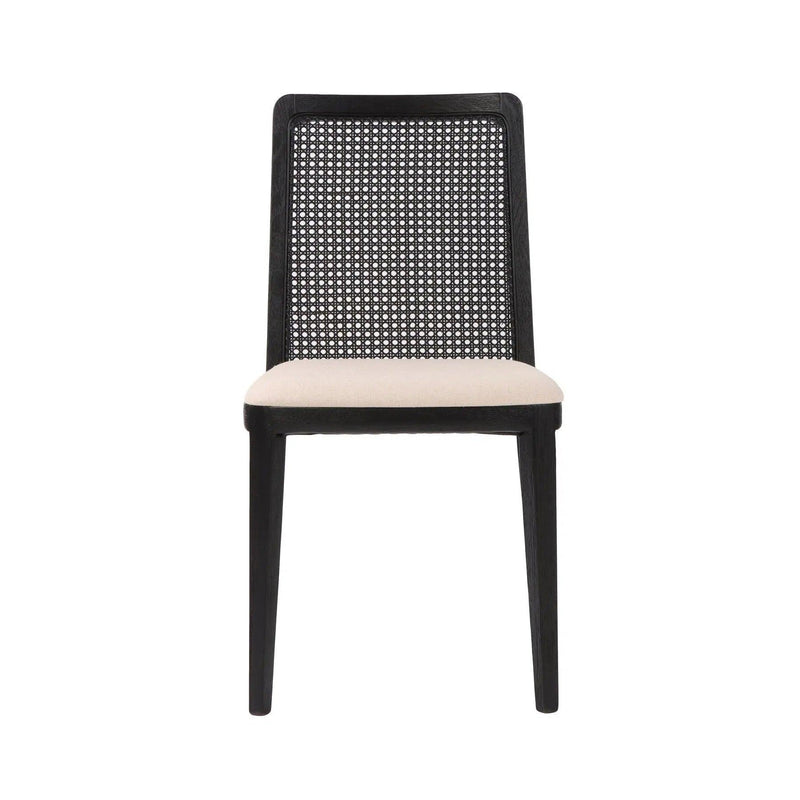 Cane Dining Chair Black Legs 2PC Set Linen Full Back Dining Chairs LOOMLAN By LH Imports