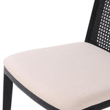 Cane Dining Chair Black Legs 2PC Set Linen Full Back Dining Chairs LOOMLAN By LH Imports