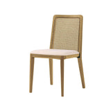 Cane Dining Chair Cream Linen & Wood Frame 2PC Set Armless Dining Chairs LOOMLAN By LH Imports