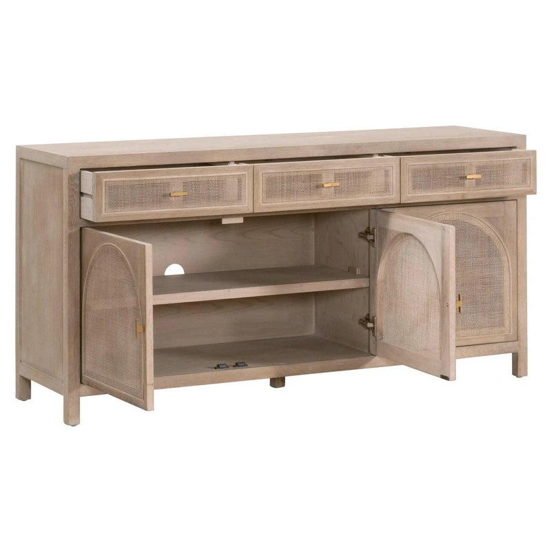 Cane Media Sideboard Smoke Gray Oak Wood and Cane Sideboards LOOMLAN By Essentials For Living