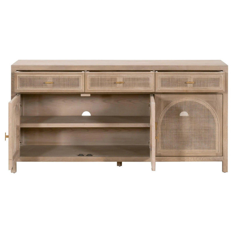 Cane Media Sideboard Smoke Gray Oak Wood and Cane Sideboards LOOMLAN By Essentials For Living