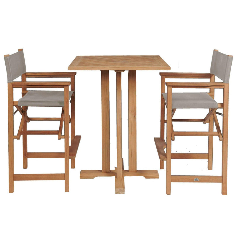 Captain 3-Piece Square Teak Outdoor Bar Height Dining Set Outdoor Bistro Sets LOOMLAN By HiTeak