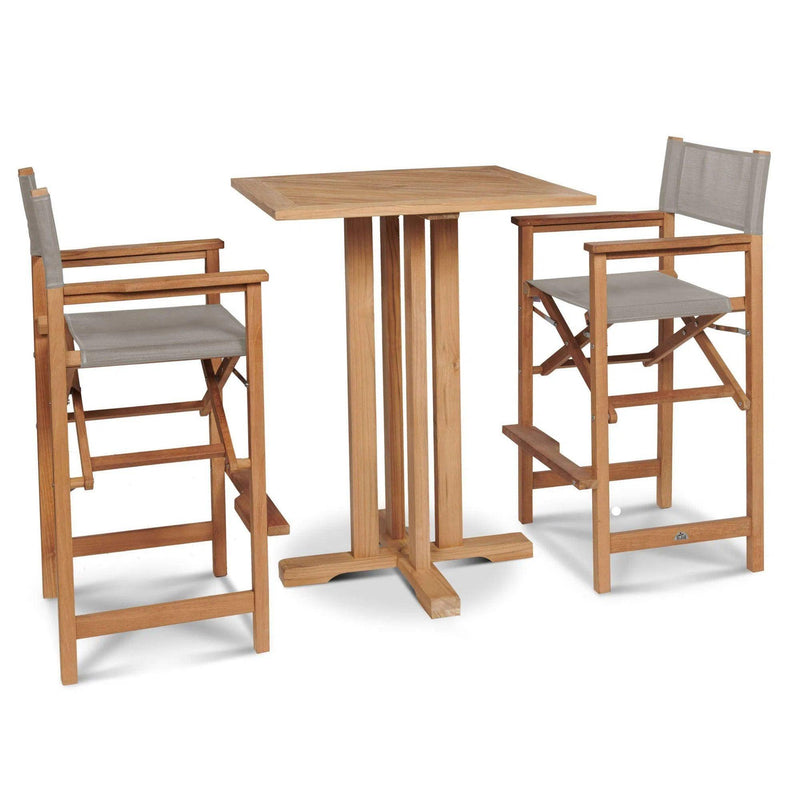 Captain 3-Piece Square Teak Outdoor Bar Height Dining Set Outdoor Bistro Sets LOOMLAN By HiTeak