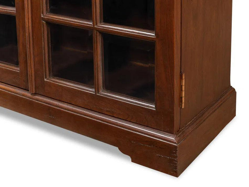 Carmel-By-The-Sea Walnut Bookcase With Glass Doors Sideboards LOOMLAN By Sarreid