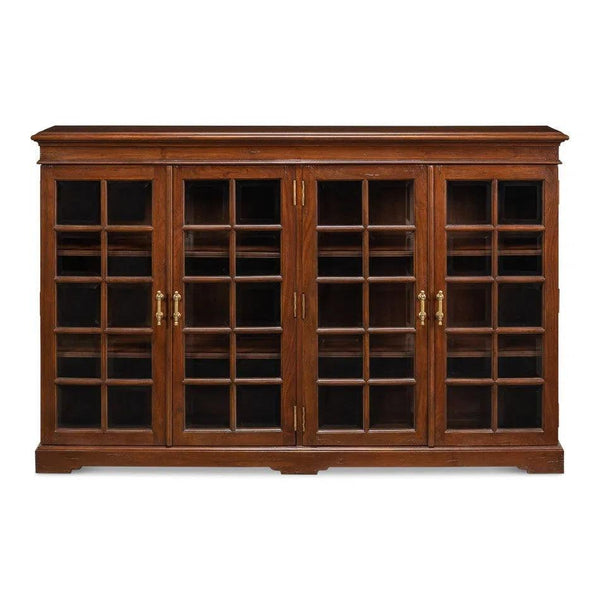 Carmel-By-The-Sea Walnut Bookcase With Glass Doors Sideboards LOOMLAN By Sarreid