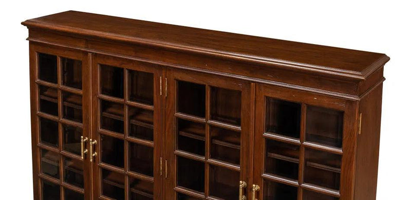 Carmel-By-The-Sea Walnut Bookcase With Glass Doors Sideboards LOOMLAN By Sarreid