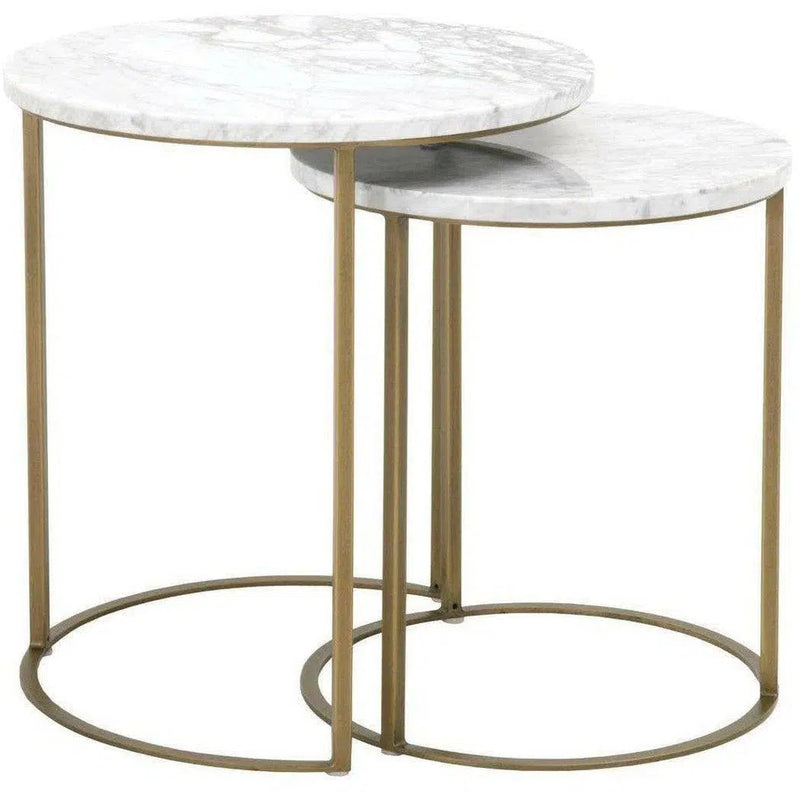 Carrera Round Nesting Accent Table White Marble Side Tables LOOMLAN By Essentials For Living