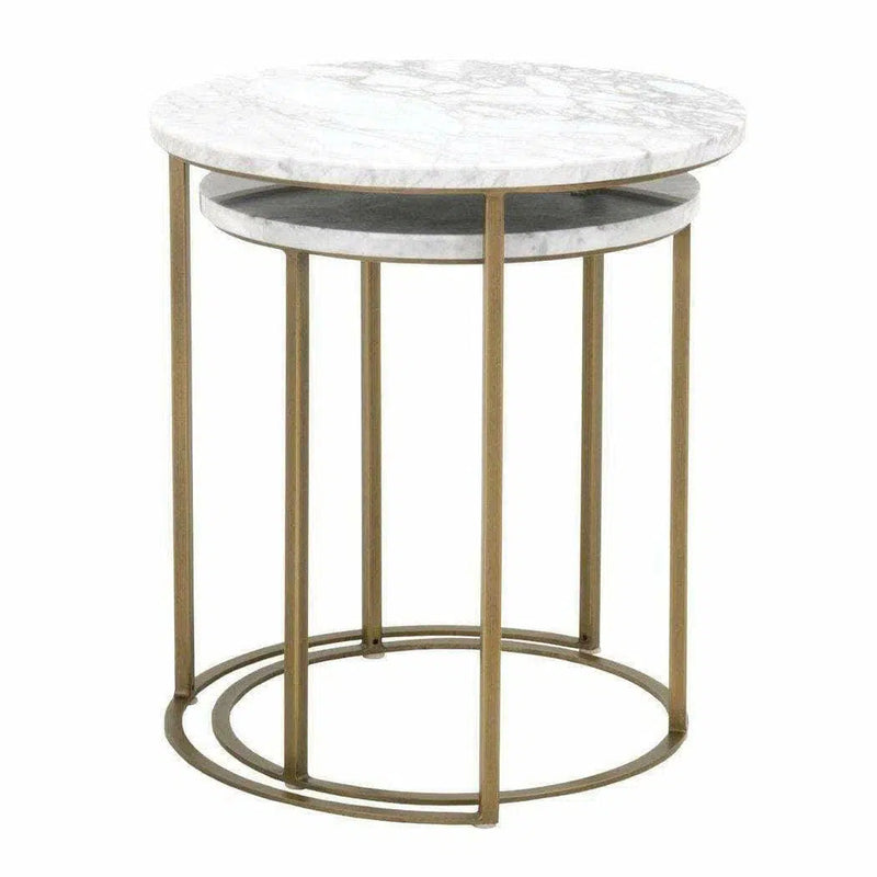 Carrera Round Nesting Accent Table White Marble Side Tables LOOMLAN By Essentials For Living