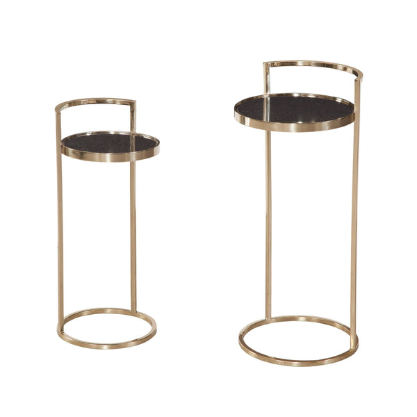 Carrillo Iron and Marble Black Round Accent Table (Set of 2) Side Tables LOOMLAN By Bassett Mirror