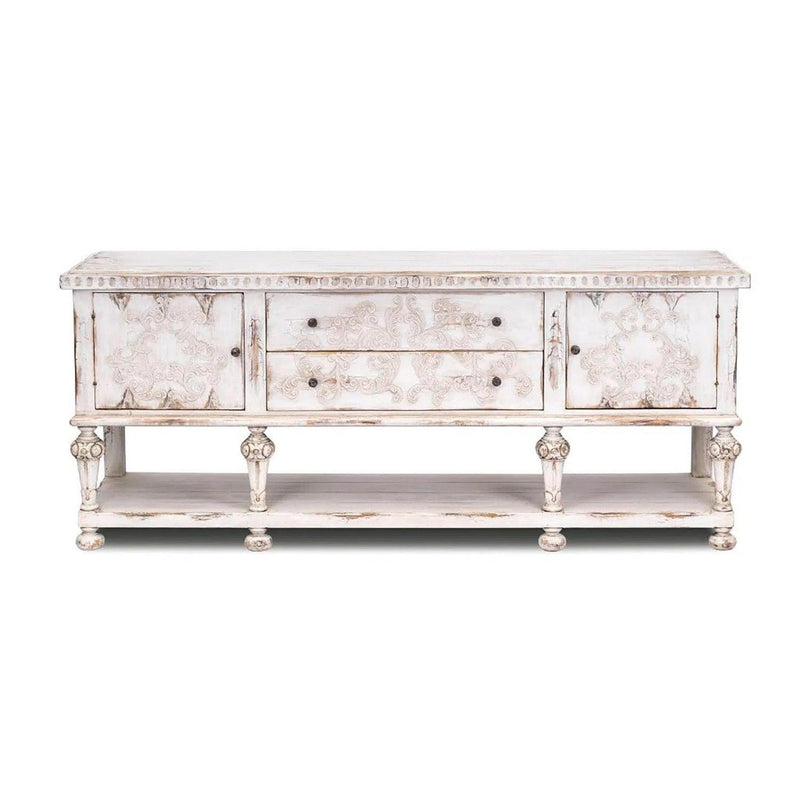 Carved Distressed White Buffet Bianca Sideboards LOOMLAN By Peninsula Home