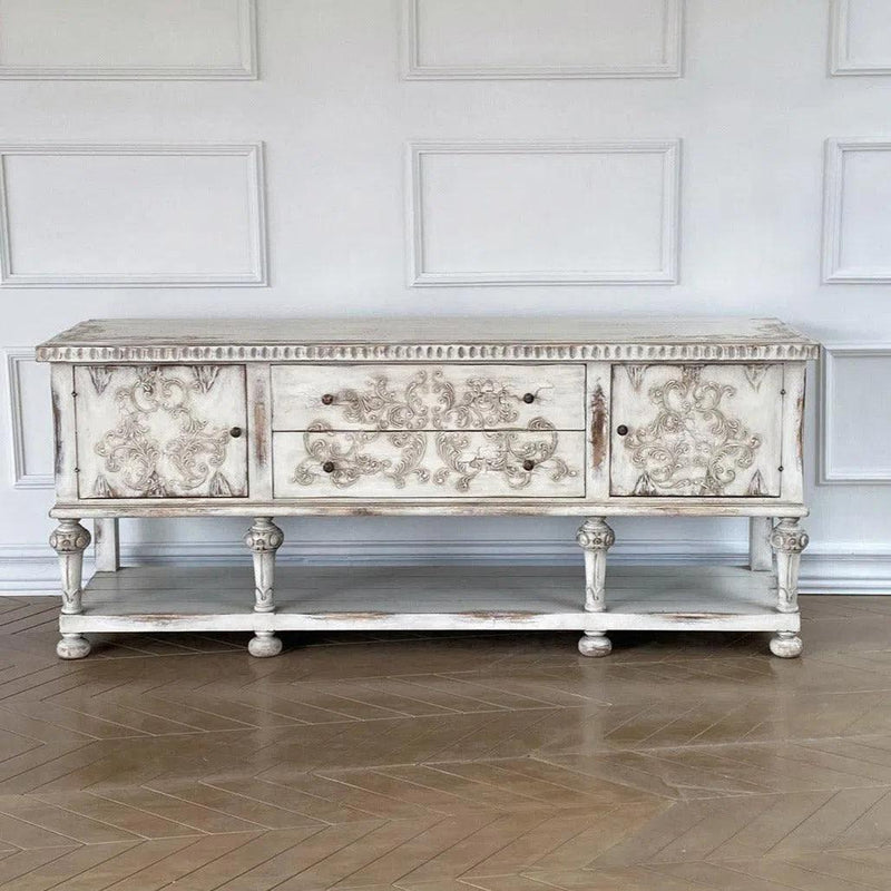 Carved Distressed White Buffet Bianca Sideboards LOOMLAN By Peninsula Home