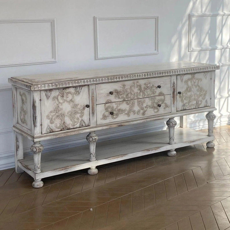 Carved Distressed White Buffet Bianca Sideboards LOOMLAN By Peninsula Home