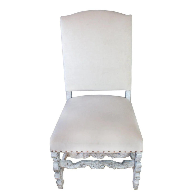 Carved Distressed White Dining Chair Bianca, Tan Velvet Dining Chairs LOOMLAN By Peninsula Home