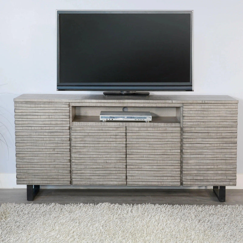 Carved Wood TV Stand with Soundbar and Doors TV Stands & Media Centers LOOMLAN By Sunny D