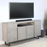 Carved Wood TV Stand with Soundbar and Doors TV Stands & Media Centers LOOMLAN By Sunny D