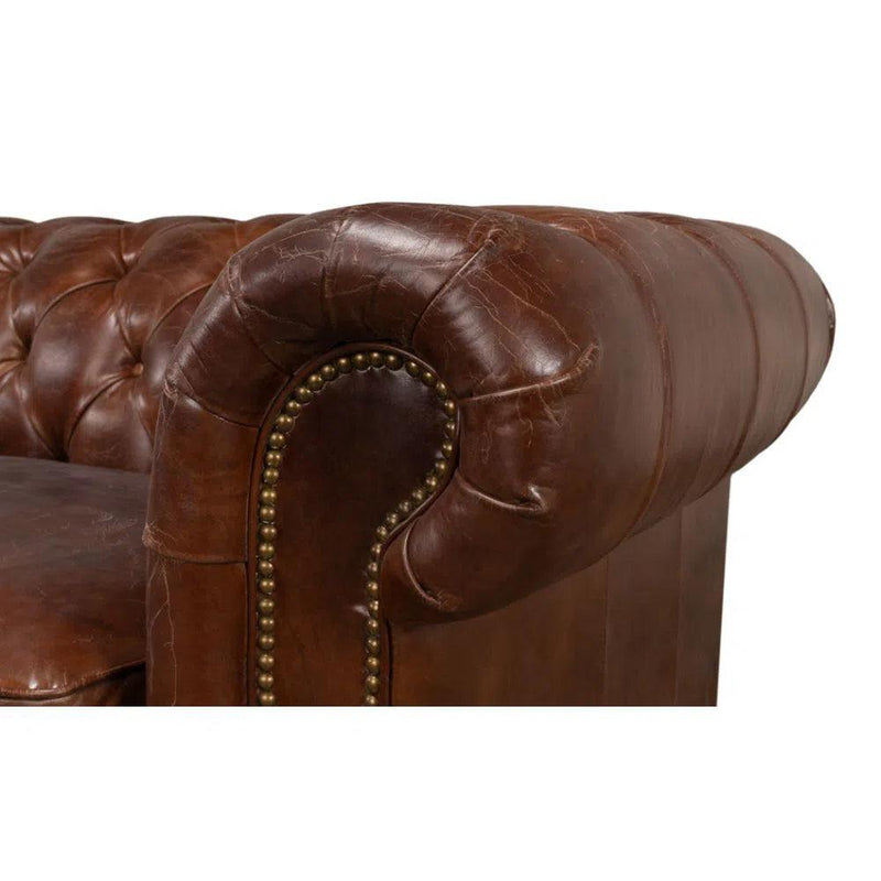 Castered Chesterfield Leather Sofa 89" Sofas & Loveseats LOOMLAN By Sarreid