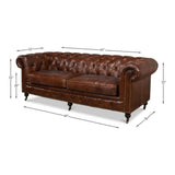 Castered Chesterfield Leather Sofa 89" Sofas & Loveseats LOOMLAN By Sarreid