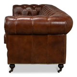 Castered Chesterfield Leather Sofa 89" Sofas & Loveseats LOOMLAN By Sarreid